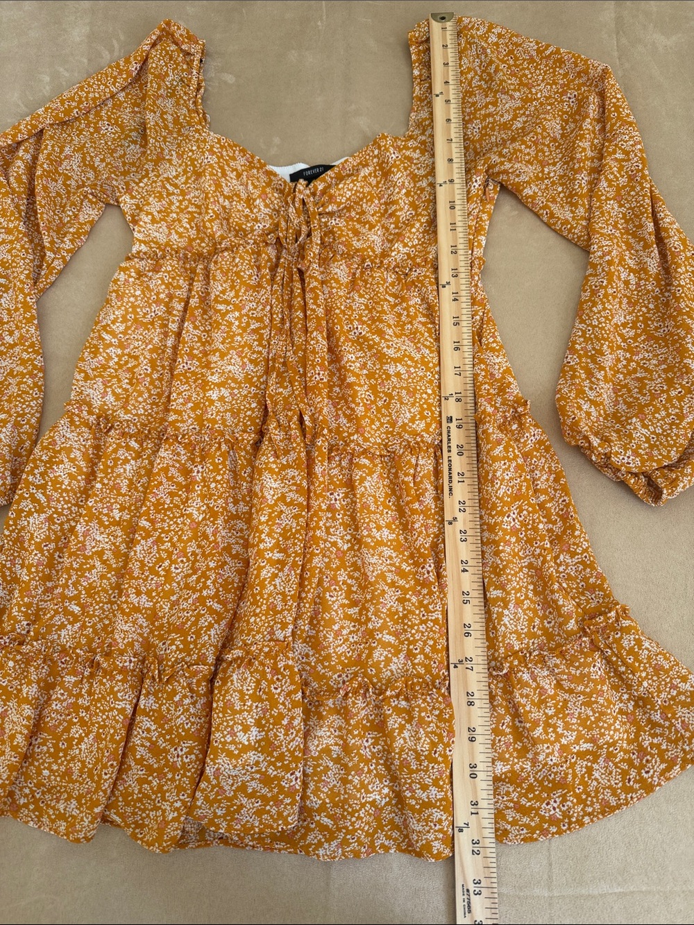 Forever 21 Tiered Floral Long-Sleeve Boho Prairie Cottagecore Mini Dress Size S - Picture 7 of 9